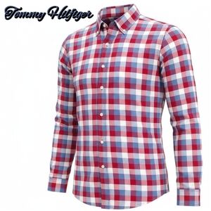 Tommy Hilfiger Red and Blue Plaid Button Down Shirt Men's Large